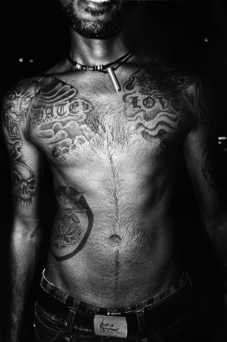 Torso of a tattooed man